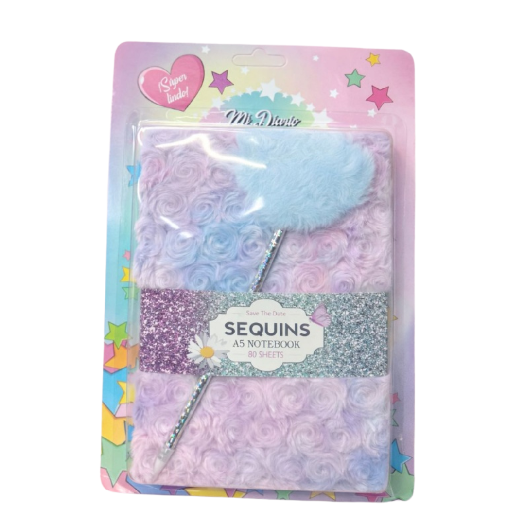Pastel Swirl Rose Fur A5 Diary with Fluffy Pom-Pom Pen | Secret Notebook Stationery Gift Set for Girls & Kids (80 Sheets)