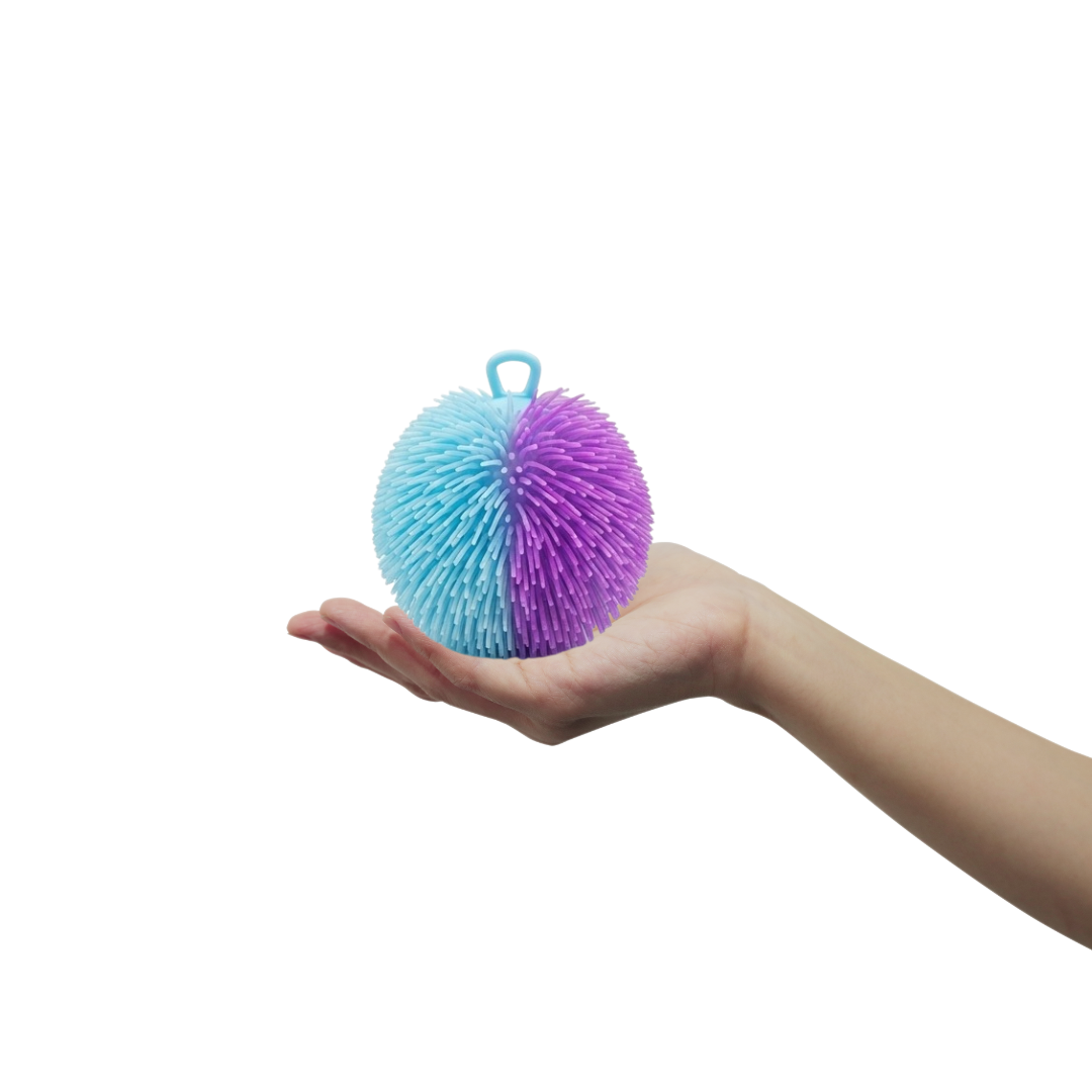 Two-Tone Sensory Stress Ball – Soft Spiky Squeeze Toy with Finger Loop for Kids & Adults (Blue & Purple)