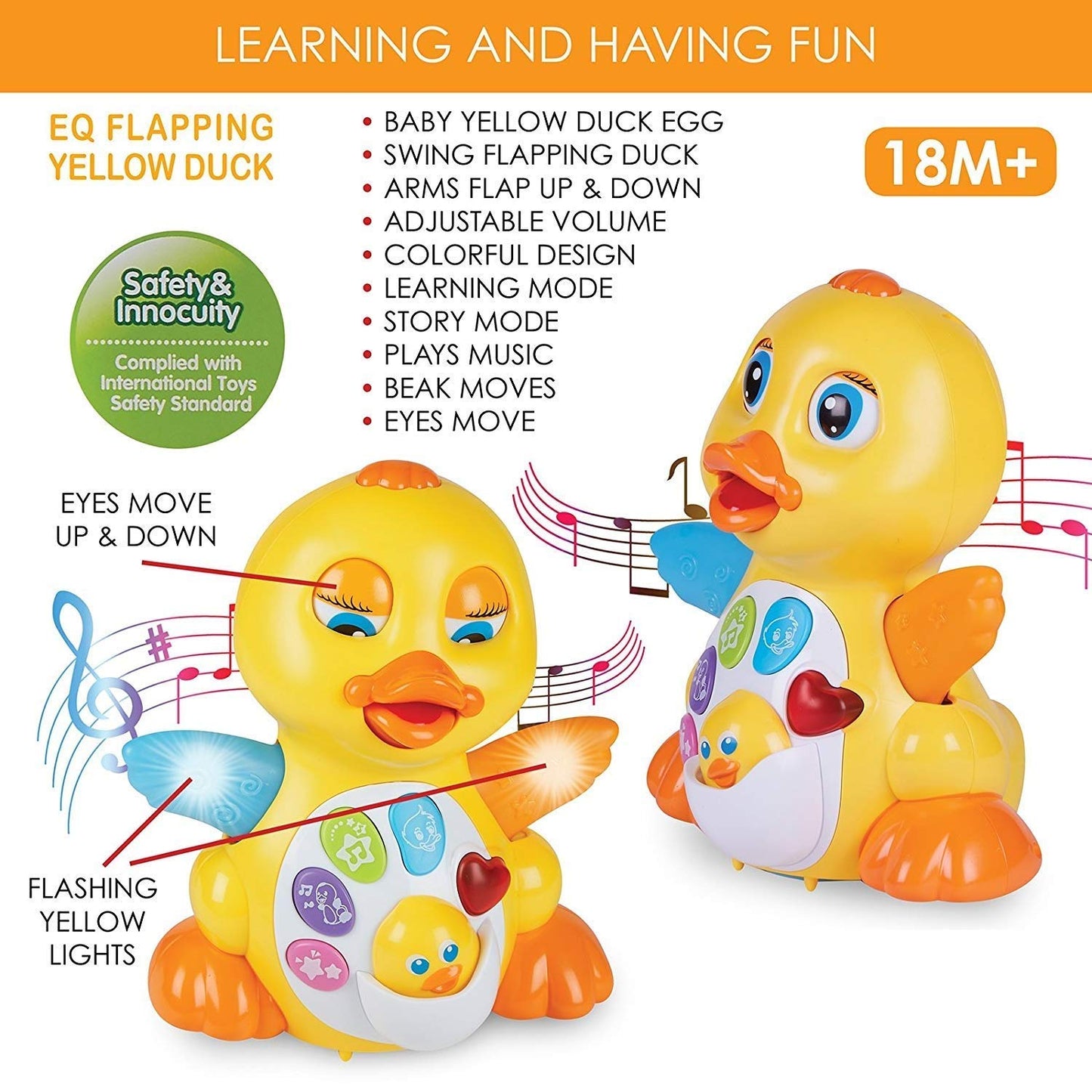 HOLA Dancing Duck Musical Learning Toy with Lights & Moving Wings for Toddlers (18M+)