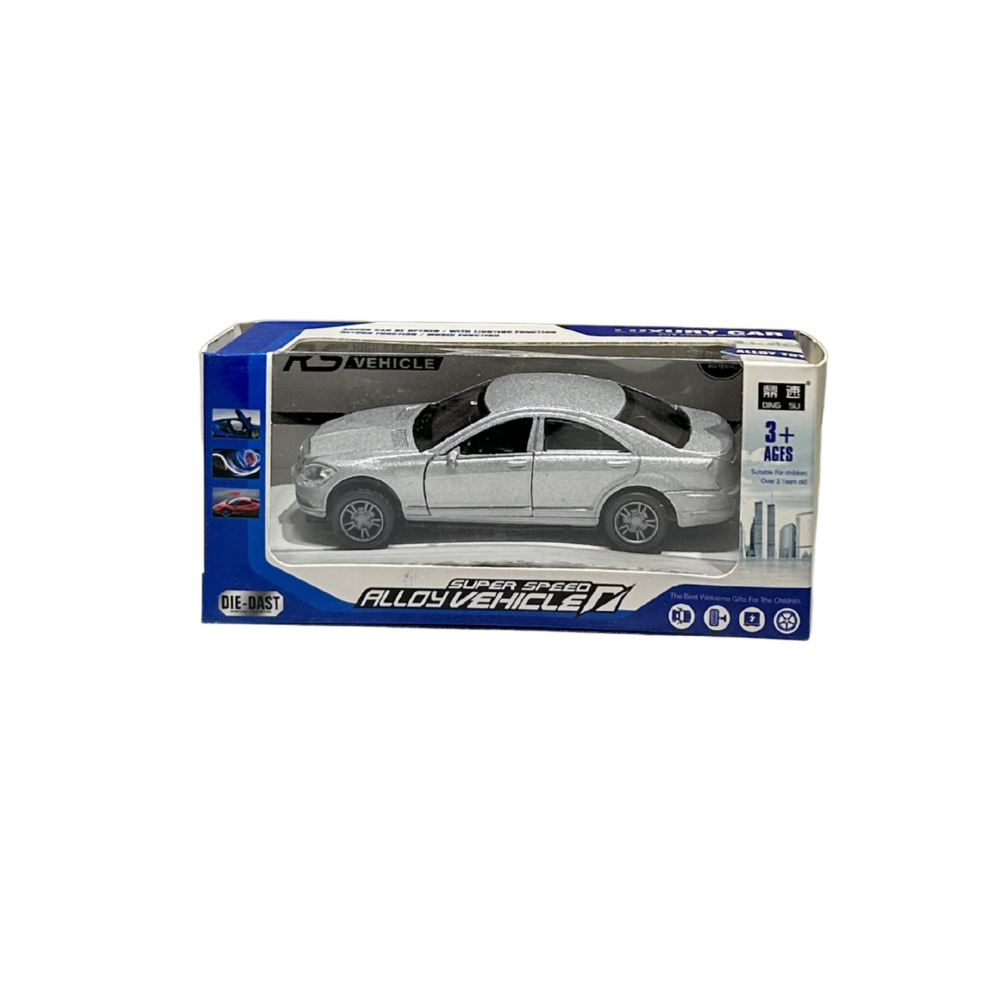 Silver Luxury Sedan Die-Cast Alloy Vehicle Model Car with Opening Doors | 1:32 Scale