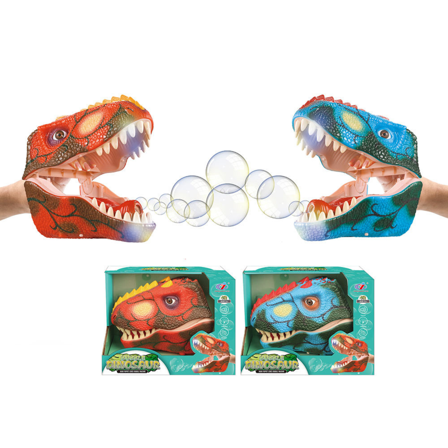 ZHONGJIEMING Blue Dinosaur Bubble Hand Puppet | Plush Bubble Dinosaur Hand Puppet Toy for Kids