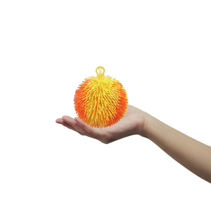 Two-Tone Sensory Stress Ball – Soft Spiky Squeeze Toy with Finger Loop for Kids & Adults (Yellow & Orange)