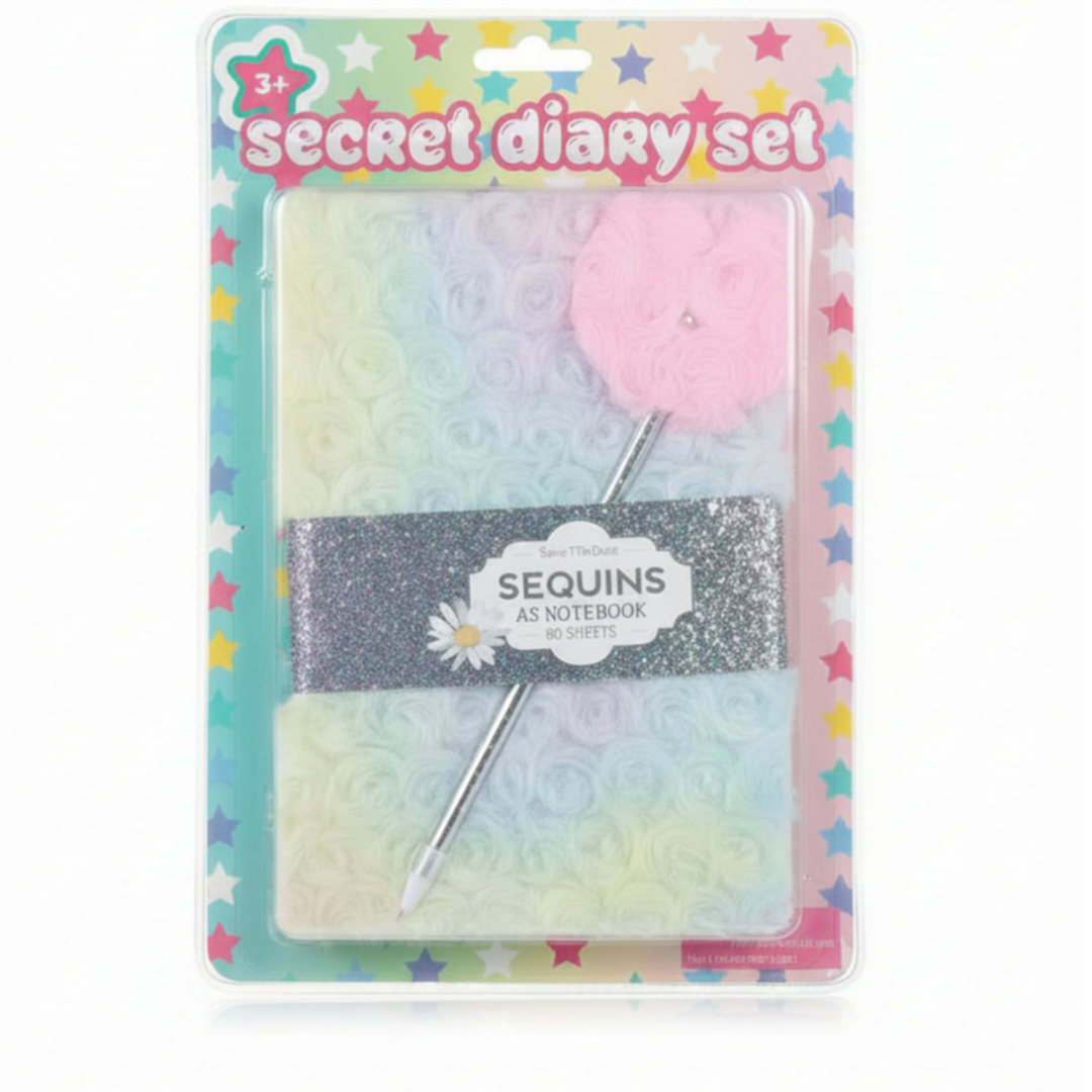 Pastel Swirl Rose Fur A5 Diary with Fluffy Pom-Pom Pen | Secret Notebook Stationery Gift Set for Girls & Kids (80 Sheets)