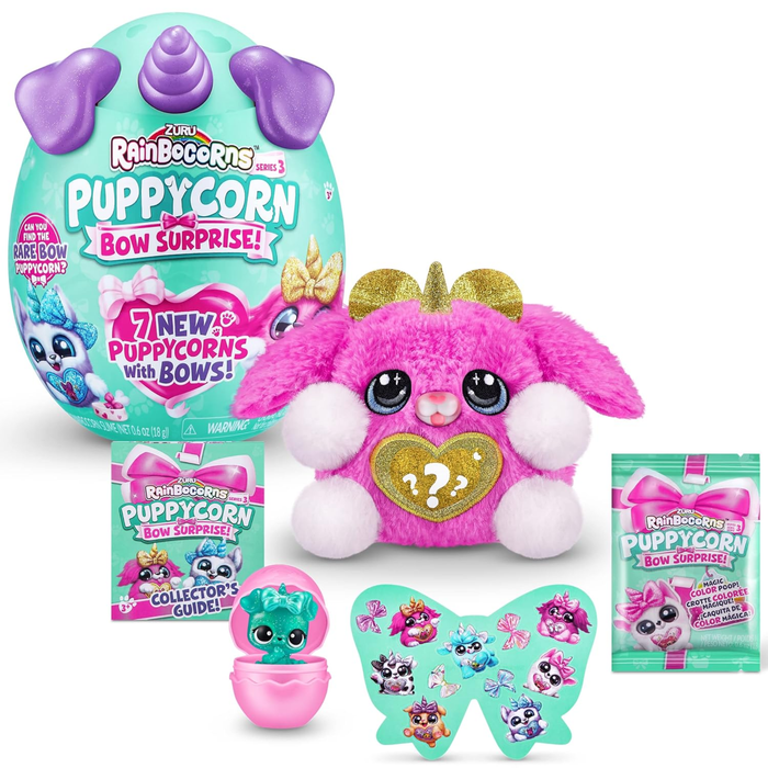 Rainbocorns Puppycorn Bow Surprise Series 3 – Rocket the Pink Karmo Plush with 5 Surprise Layers & Slime