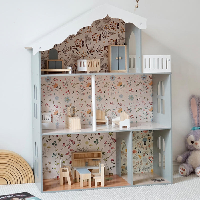 Floral Harmony Wooden Dollhouse Playset with LED Lights