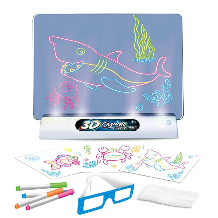 3D Magic Drawing Board – Illuminated Neon Art Pad with 3D Glasses & Markers for Kids