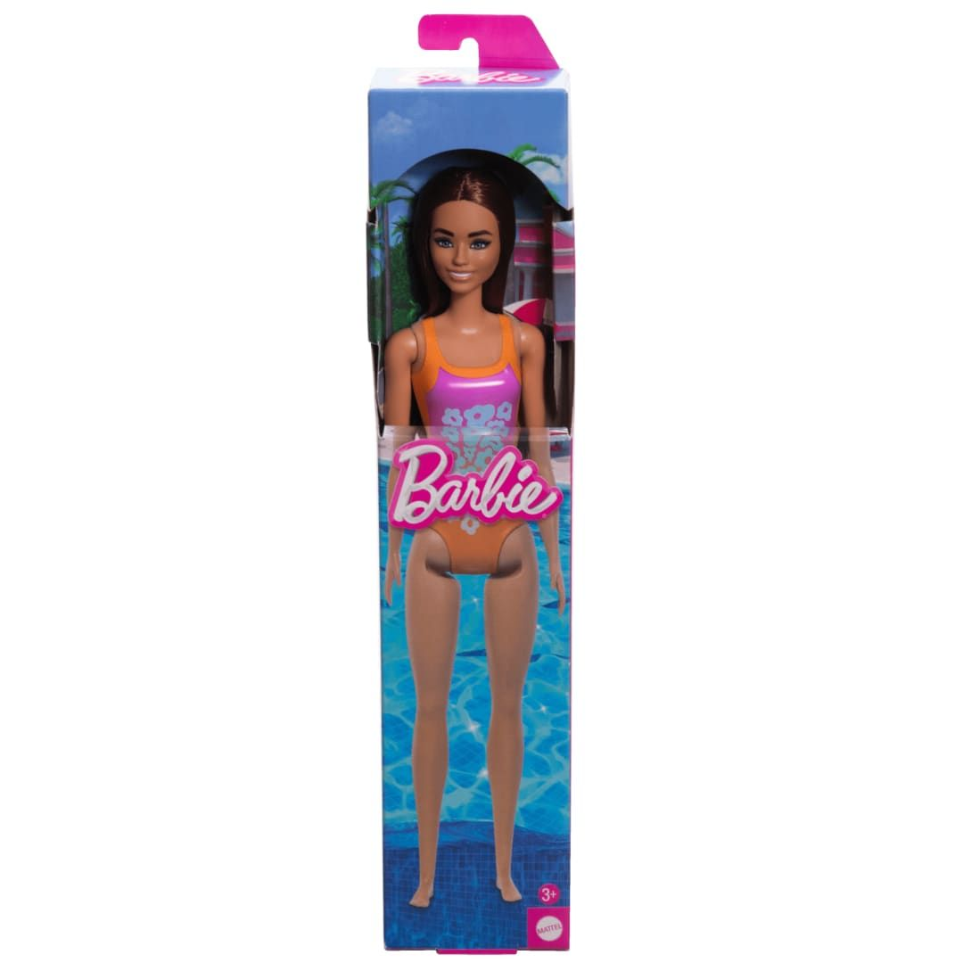 Barbie Beach Barbie Doll With Light Brown Hair Wearing Tropical Pink And Orange Swimsuit