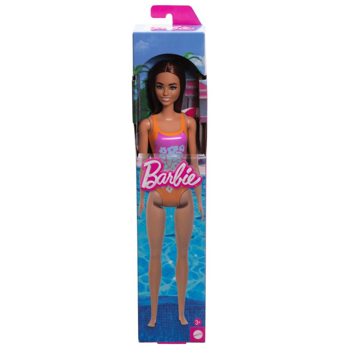 Barbie Beach Barbie Doll With Light Brown Hair Wearing Tropical Pink And Orange Swimsuit