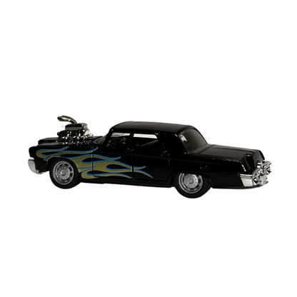 Black Hot Rod Diecast Car Model with Blue Flame Graphics – 1:32 Scale