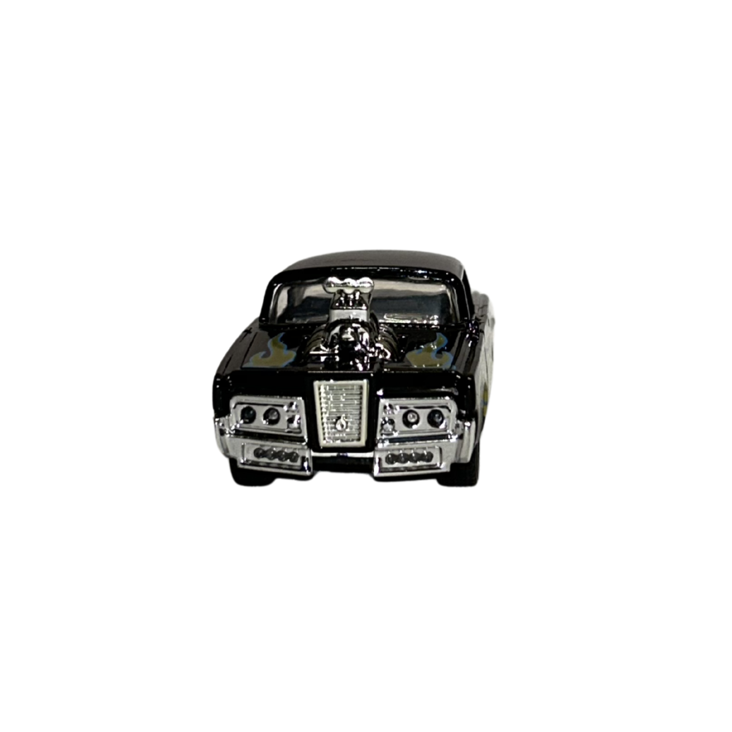 Black Hot Rod Diecast Car Model with Blue Flame Graphics – 1:32 Scale