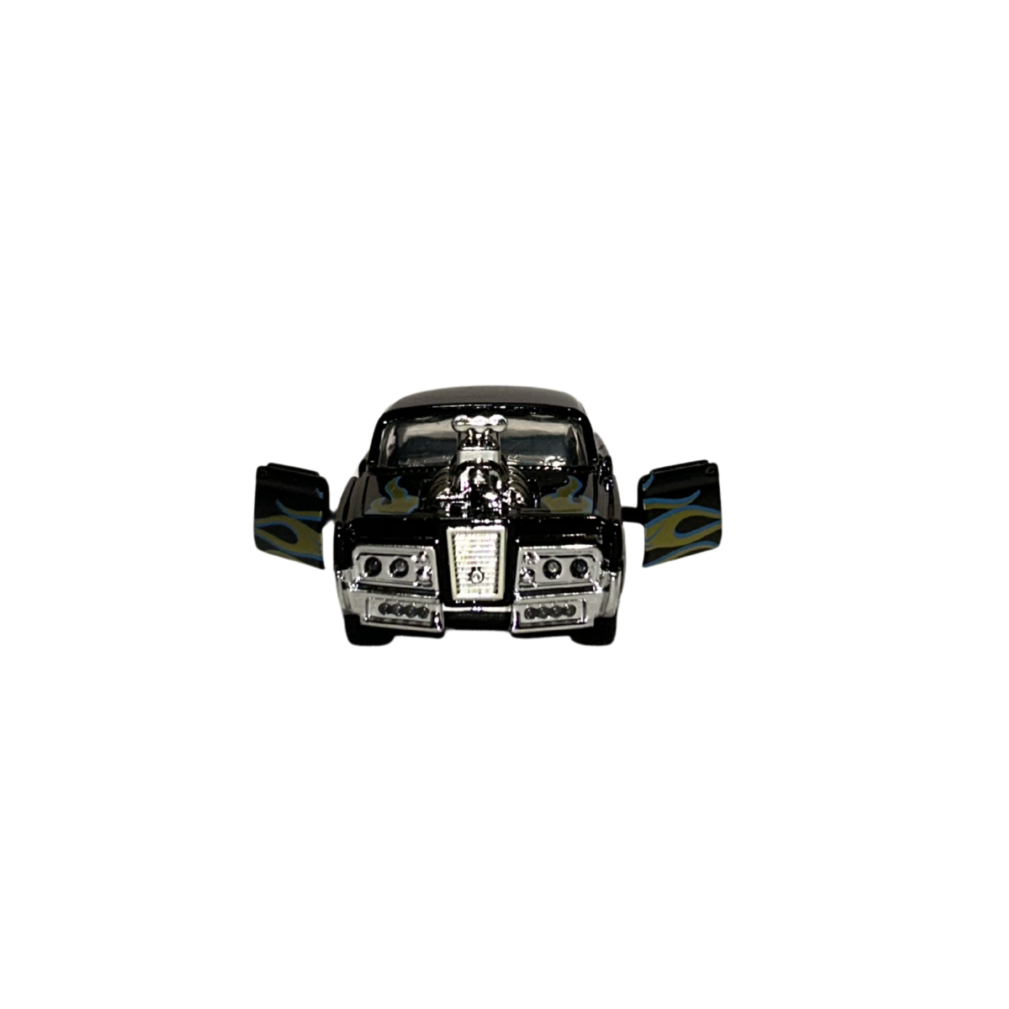 Black Hot Rod Diecast Car Model with Blue Flame Graphics – 1:32 Scale