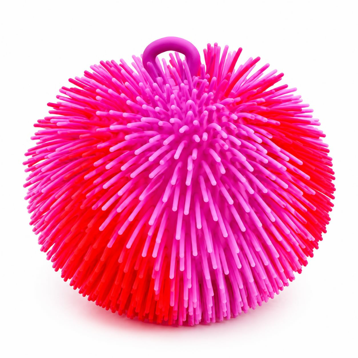 Puffer Ball – Tactile Sensory Squeeze Toy with Finger Loop (Red Pink)