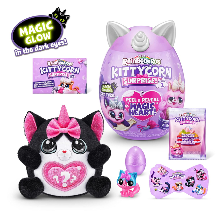 Rainbocorns Kittycorn Surprise Series 2 – Black Cat Collectible Plush with Surprise Egg & Slime by ZURU