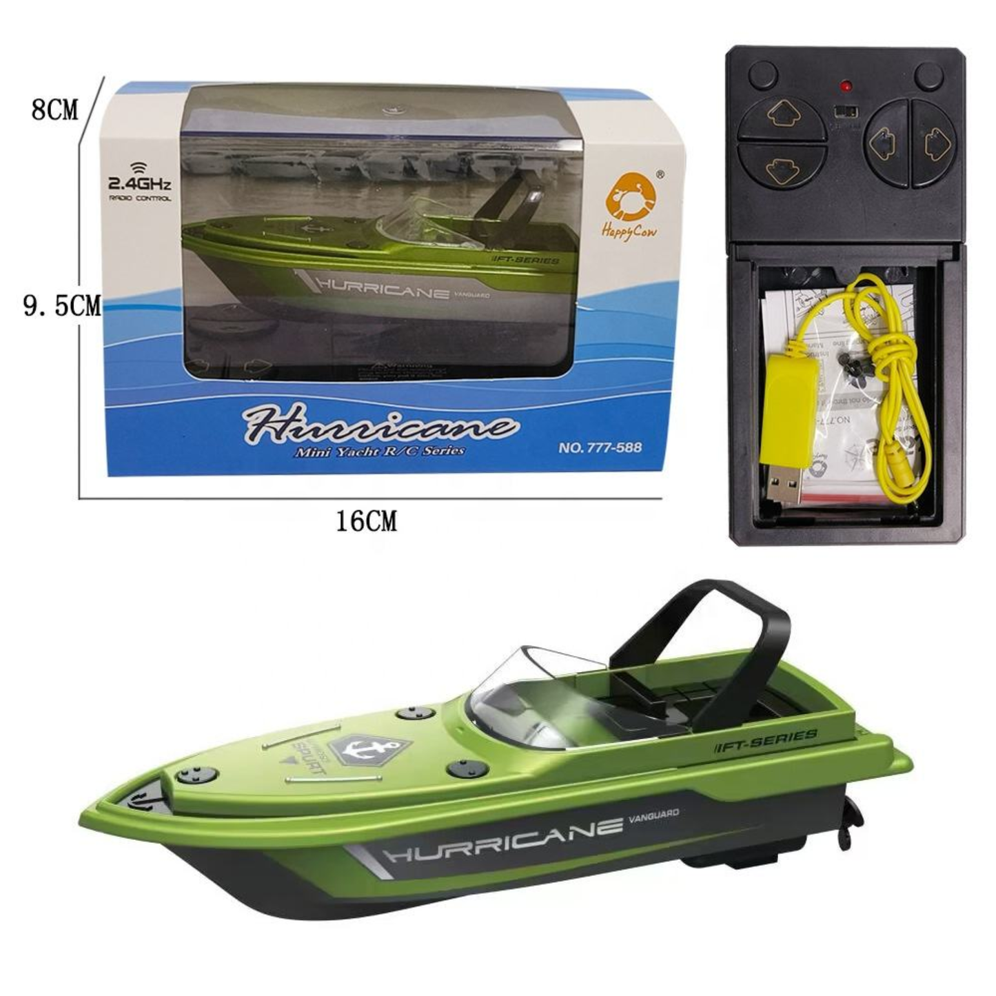 Happy Cow Mini Yacht Remote Control Boat (HURRICANE / GREEN )