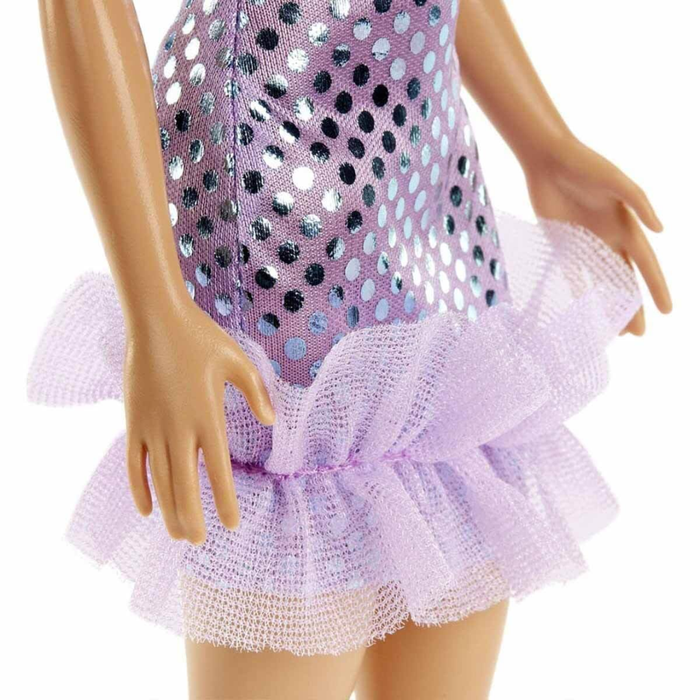 Barbie®️ Doll, Kids Toys, Blonde Hair, Lavender Metallic Mini Dress, Trendy Clothes and Accessories, Gifts for Kids