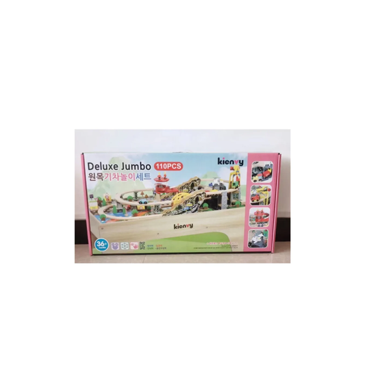 Kienvy Deluxe Jumbo 110PCS Wooden Train Playset – Educational Track & Vehicle Construction Set