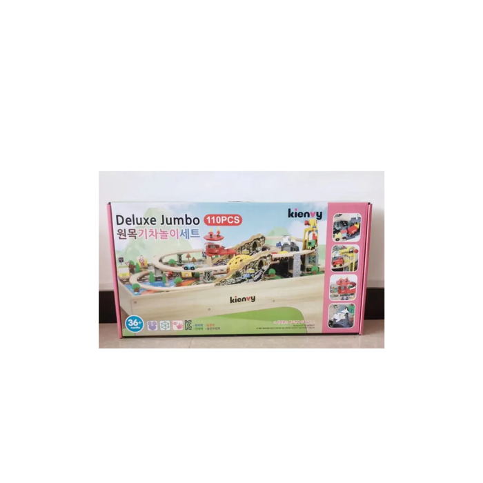Kienvy Deluxe Jumbo 110PCS Wooden Train Playset – Educational Track & Vehicle Construction Set