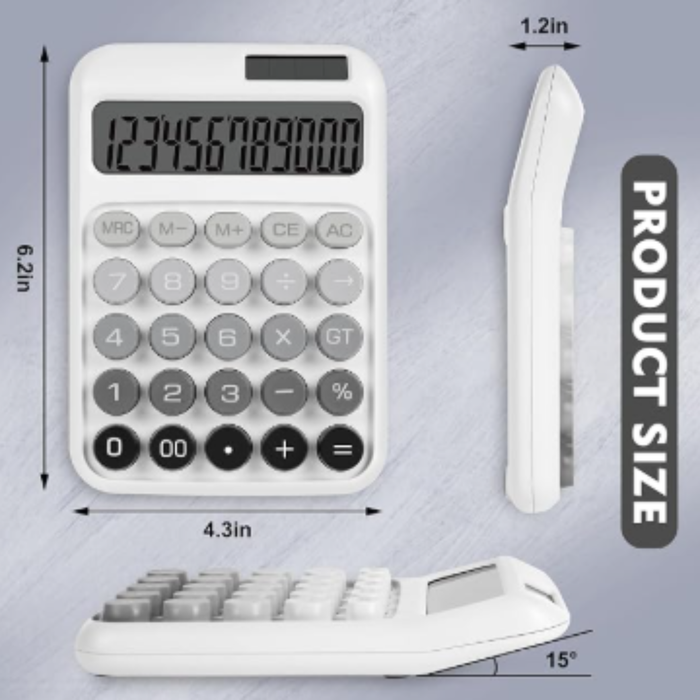 Karuida 12-Digit Basic Desktop Calculator – Minimalist White & Grey, Modern & Efficient