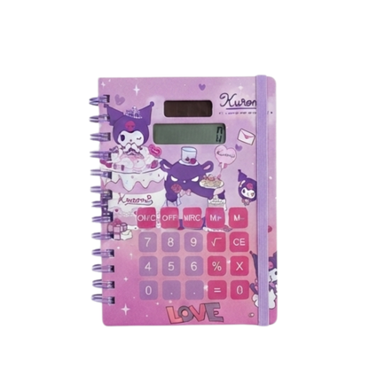 2-in-1 Cute Cartoon Spiral Notebook with Built-in Solar Calculator & Elastic Band | Lined Diary Journal for School, Kids & Return Gifts