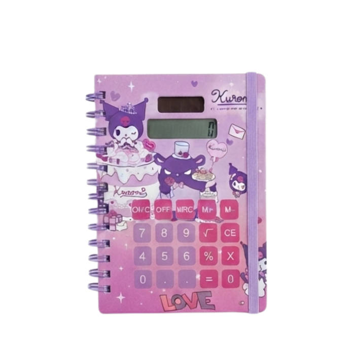 2-in-1 Cute Cartoon Spiral Notebook with Built-in Solar Calculator & Elastic Band | Lined Diary Journal for School, Kids & Return Gifts