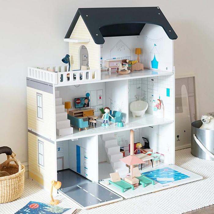 Nordic Luxe Modern Wooden Dollhouse Playset