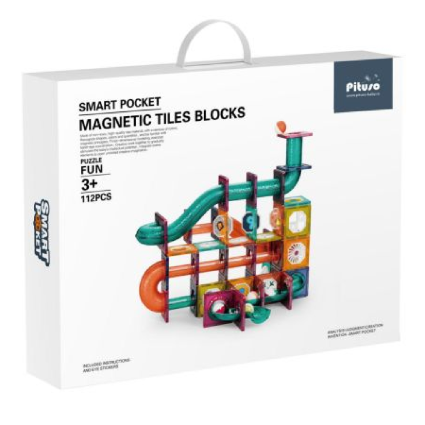 Magnetic Tiles Blocks (112 Pieces) - Smart Pocket Edition