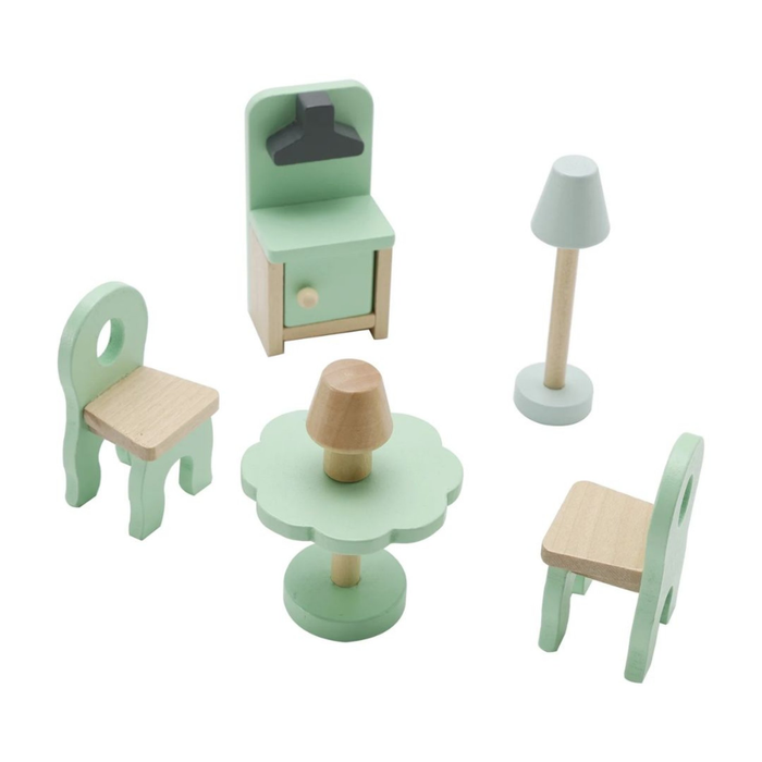 Doll House Blue Doll Room Wooden Dollhouse Playset