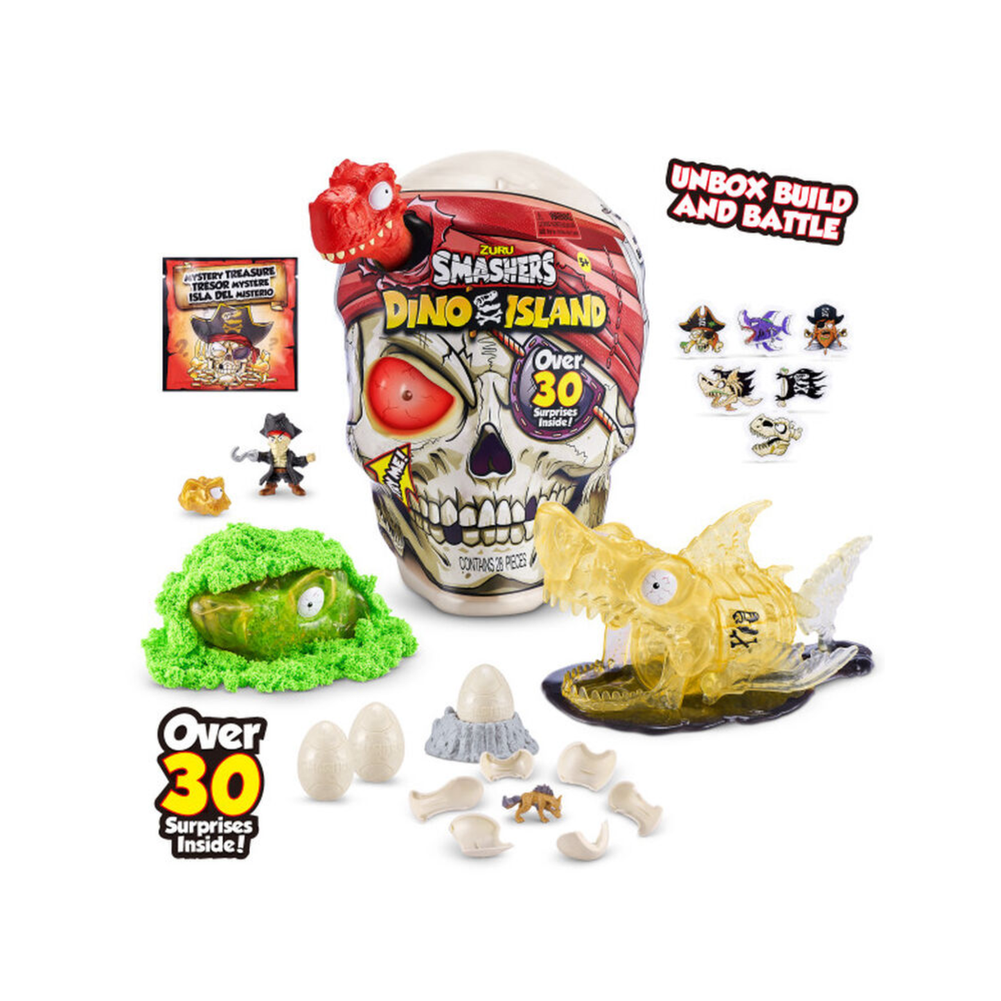 ZURU Smashers Dino Island – 28-Piece Pirate Adventure Dino Toy with Sand, Slime & 30+ Surprises for Kids 5+