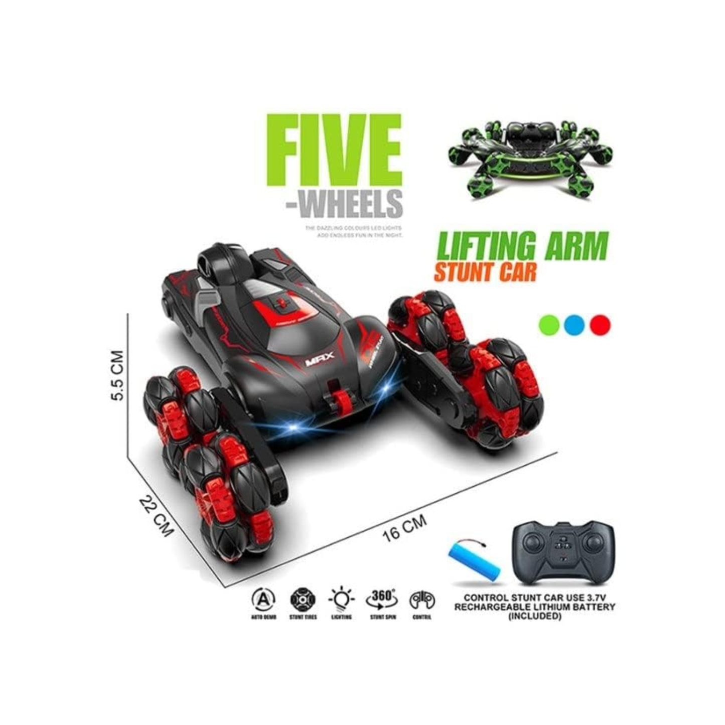 Willesu Toys Laser 5-Wheels Cool Stunt Remote Control Car (Red)