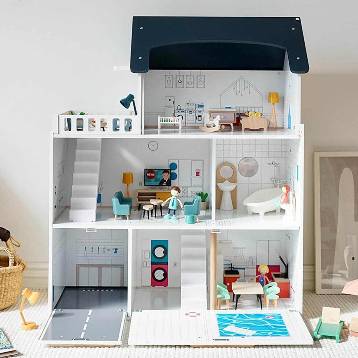 Nordic Luxe Modern Wooden Dollhouse Playset