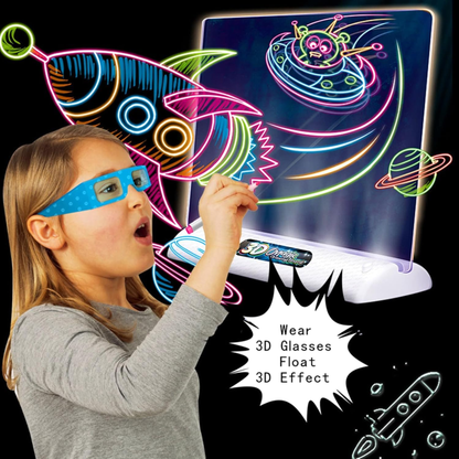 3D Magic Drawing Board – Illuminated Neon Art Pad with 3D Glasses & Markers for Kids