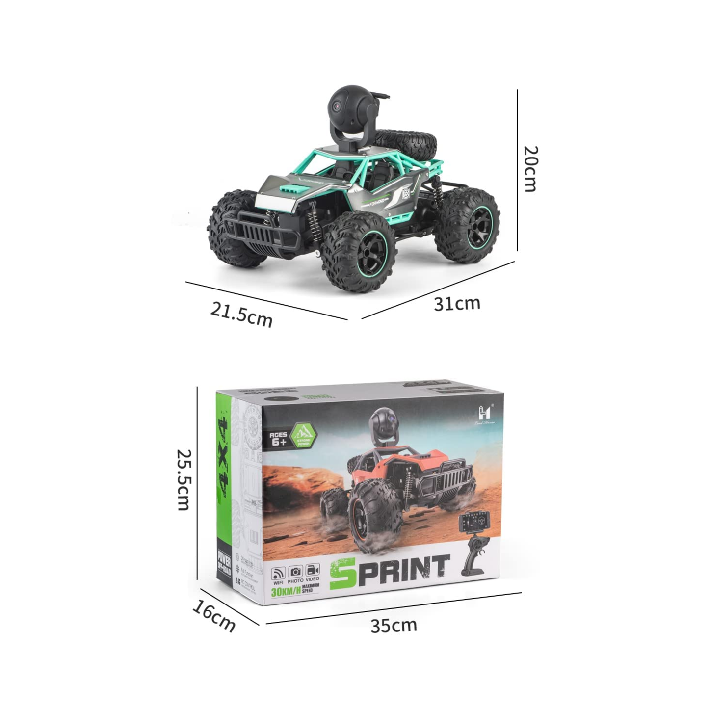 Lead Honor Sprint 4x4 Remote Control Stunt Car with 720p HD Camera (Green)