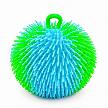 Puffer Ball – Tactile Sensory Squeeze Toy with Finger Loop (Blue Green)