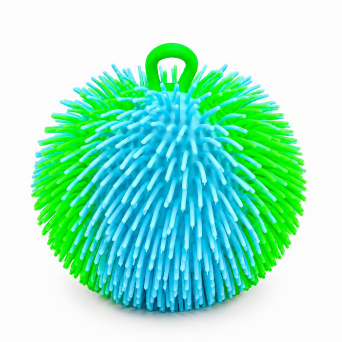 Puffer Ball – Tactile Sensory Squeeze Toy with Finger Loop (Blue Green)