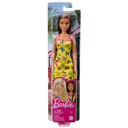 Barbie Doll (11.5 inches) with Colorful Butterfly Logo Print Dress & Strappy Heels, Great Gift for Ages 3 Years Old & Up