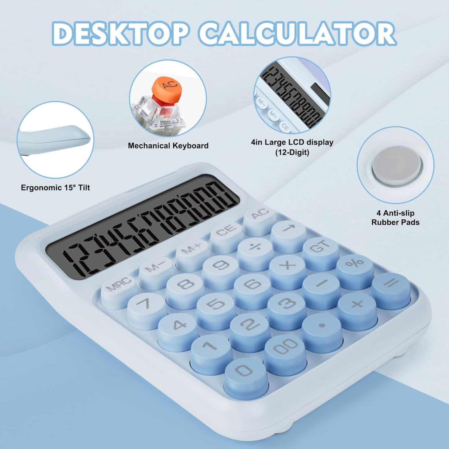 Karuida 12-Digit Basic Desktop Calculator – Classic Blue, Stylish & Efficient