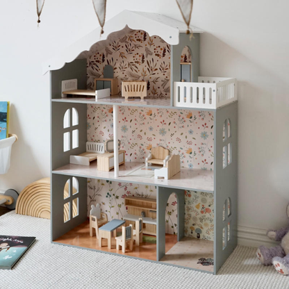 Floral Harmony Wooden Dollhouse Playset with LED Lights