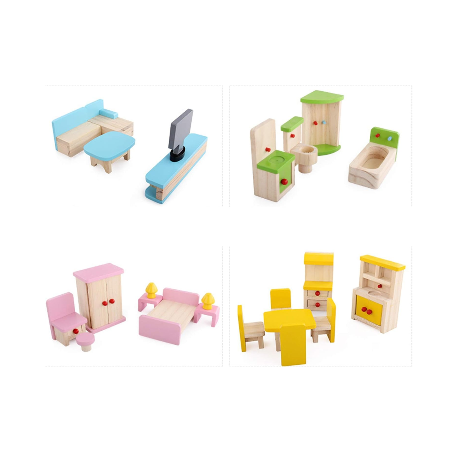 Doll House Rainbow Cottage Wooden Dollhouse Playset