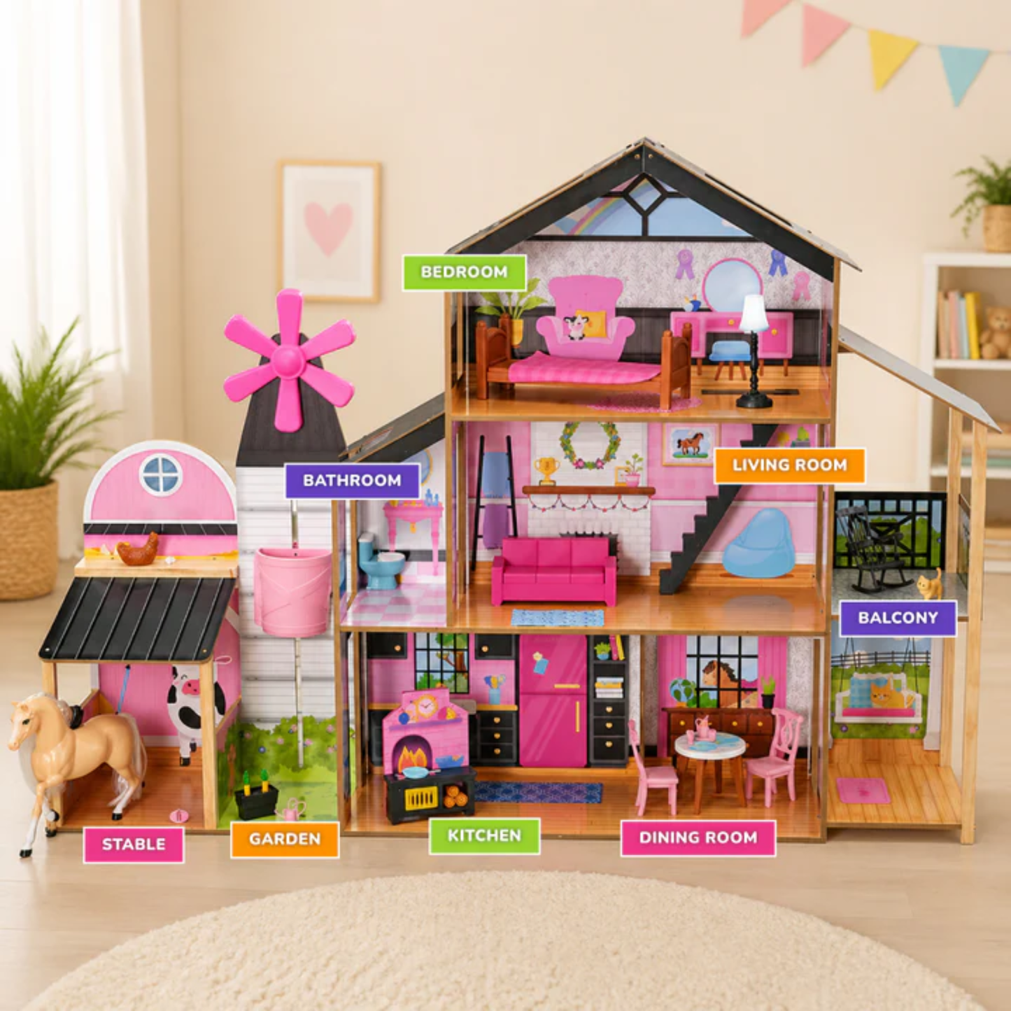 KidKraft Countryside Windmill Farm House Dollhouse Playset