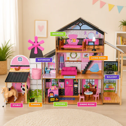 KidKraft Countryside Windmill Farm House Dollhouse Playset