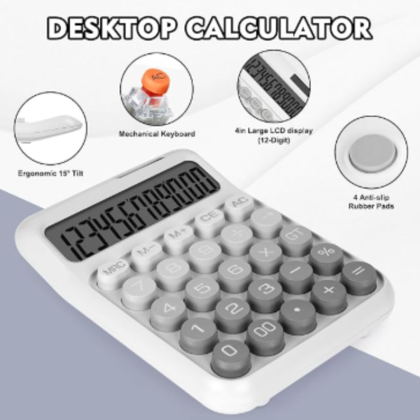 Karuida 12-Digit Basic Desktop Calculator – Minimalist White & Grey, Modern & Efficient