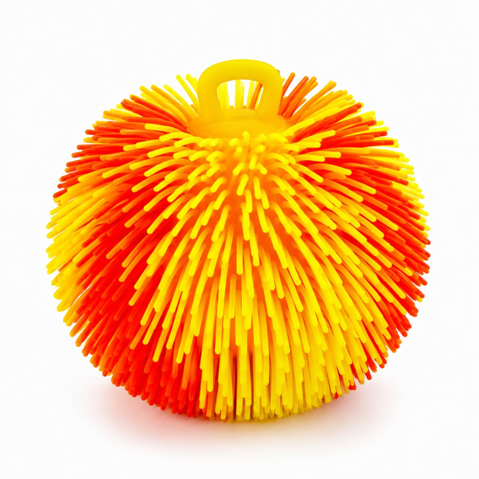 Puffer Ball – Tactile Sensory Squeeze Toy with Finger Loop (Red Yellow)