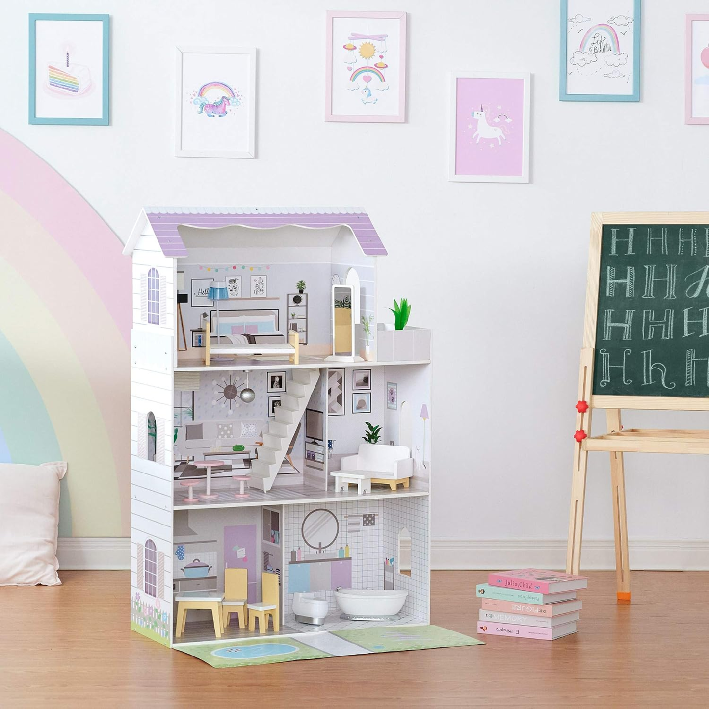 Doll House Scandinavian Family Villa Wooden Dollhouse Playset