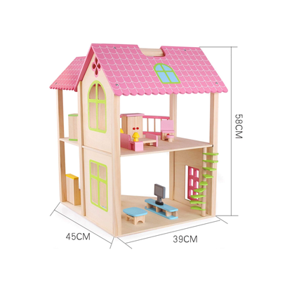 Doll House Rainbow Cottage Wooden Dollhouse Playset