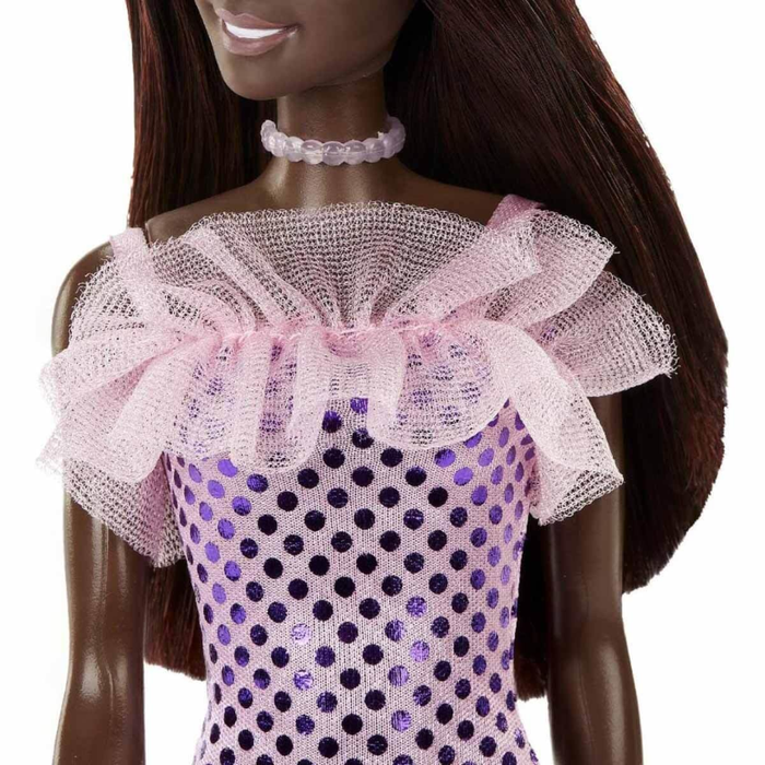 Barbie®️ Doll, Kids Toys, Dark Brown Hair, Pink Metallic Dress, Trendy Clothes and Accessories, Gifts for Kids