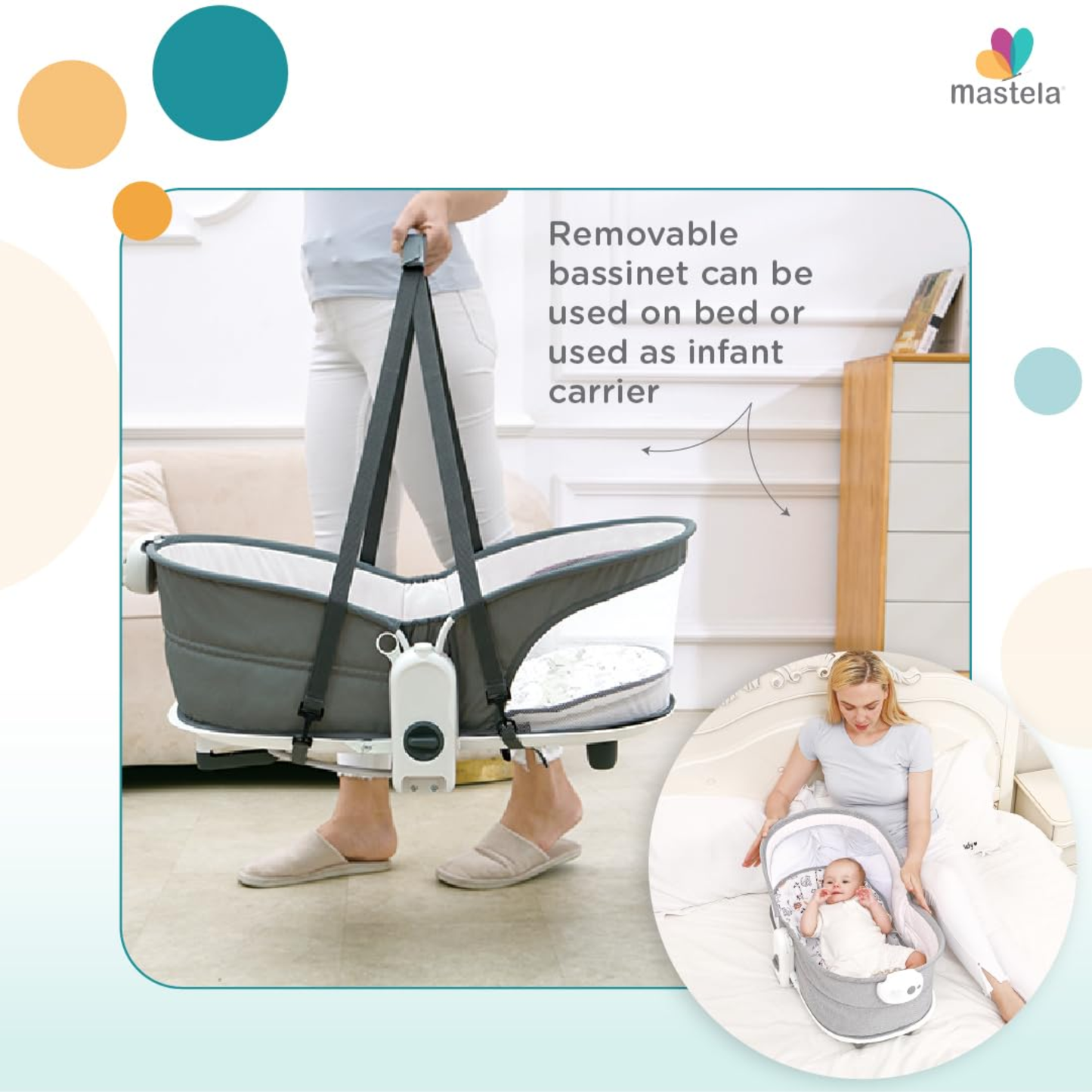 Mastela Deluxe Multi-Functional Bassinet – Premium Comfort in Modern Green-Grey