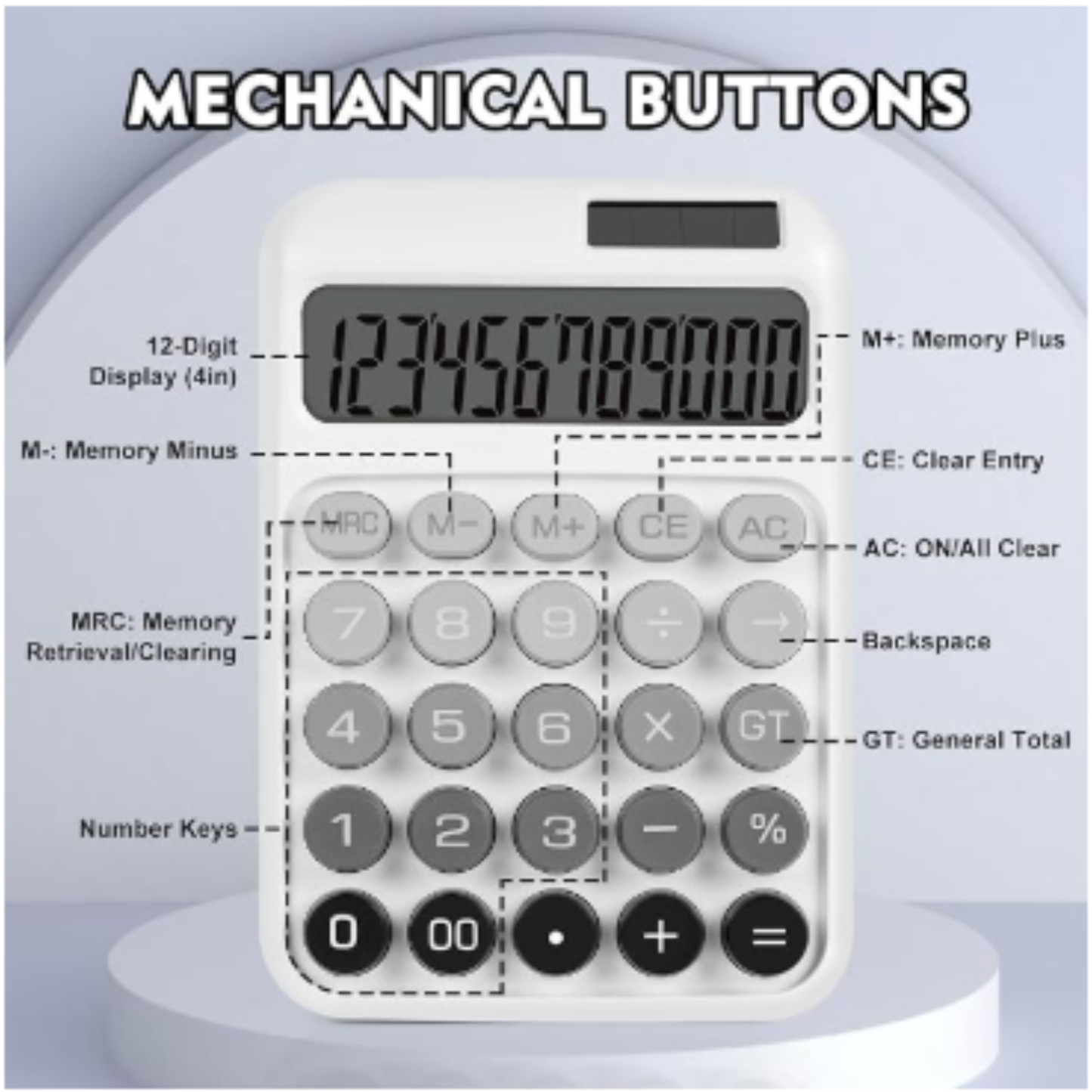 Karuida 12-Digit Basic Desktop Calculator – Minimalist White & Grey, Modern & Efficient