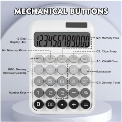Karuida 12-Digit Basic Desktop Calculator – Minimalist White & Grey, Modern & Efficient