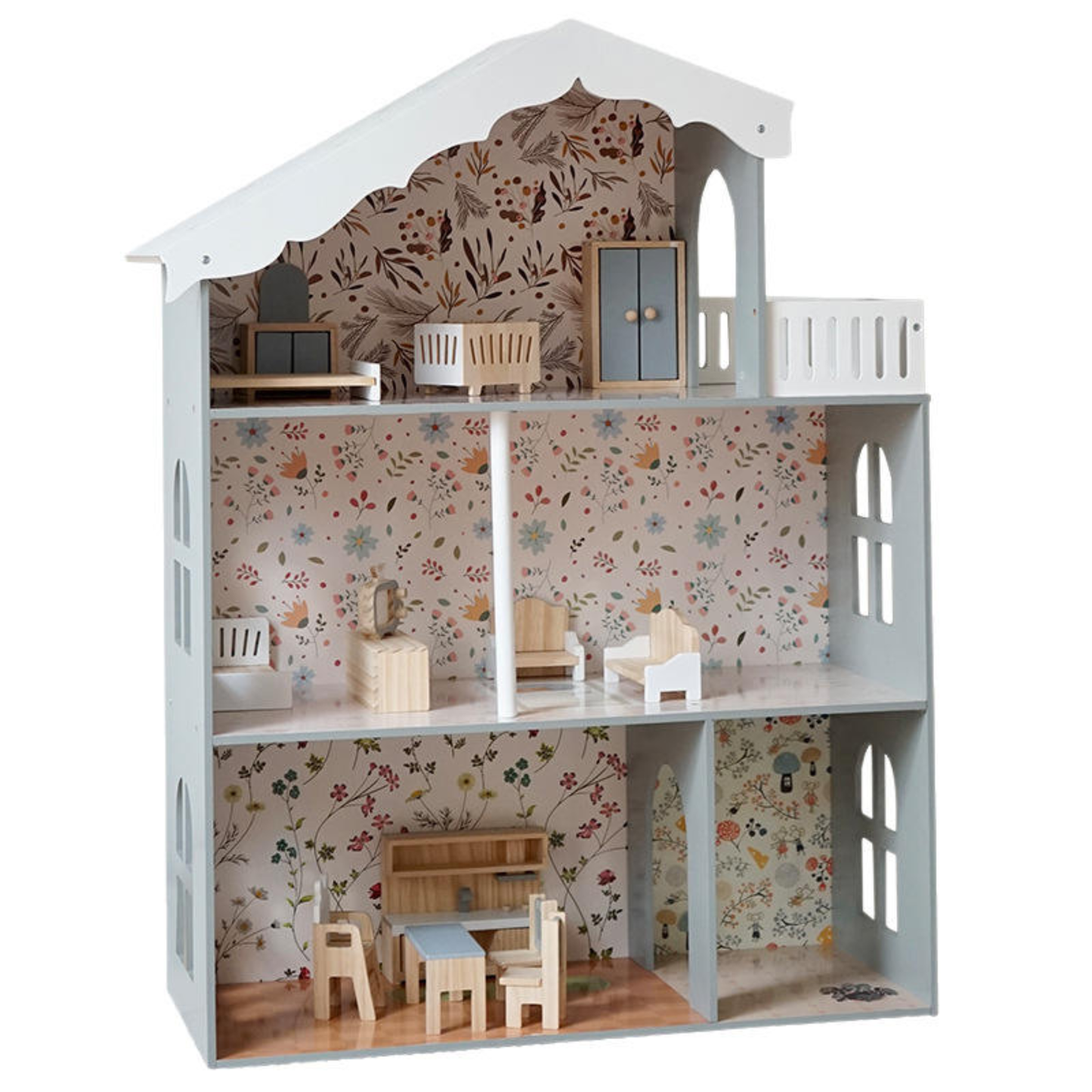 Floral Harmony Wooden Dollhouse Playset with LED Lights