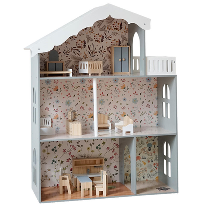 Floral Harmony Wooden Dollhouse Playset with LED Lights